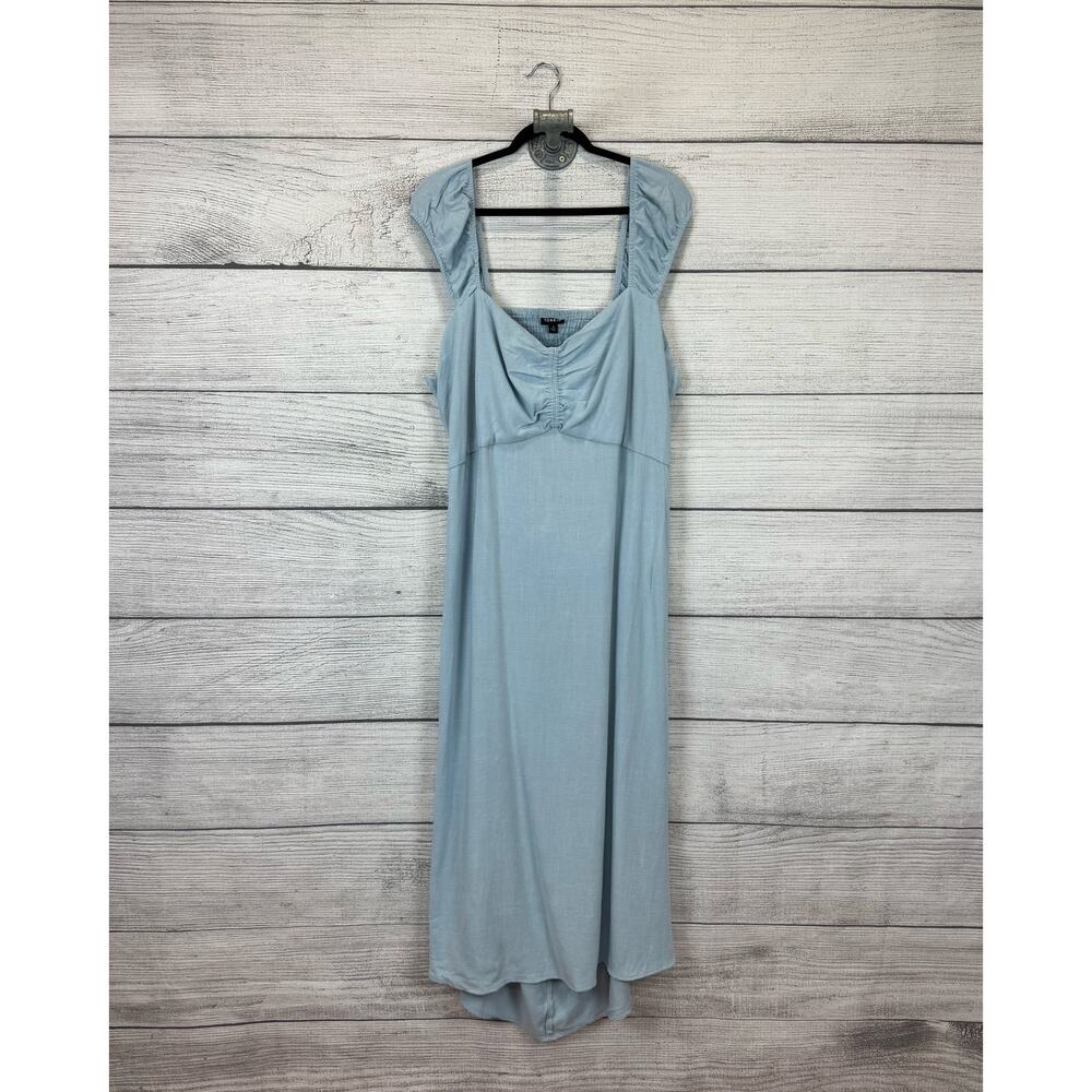 Torrid Plus Size Light Blue Chambray Ruched Front Cut Out Midi Dress Size 3X
